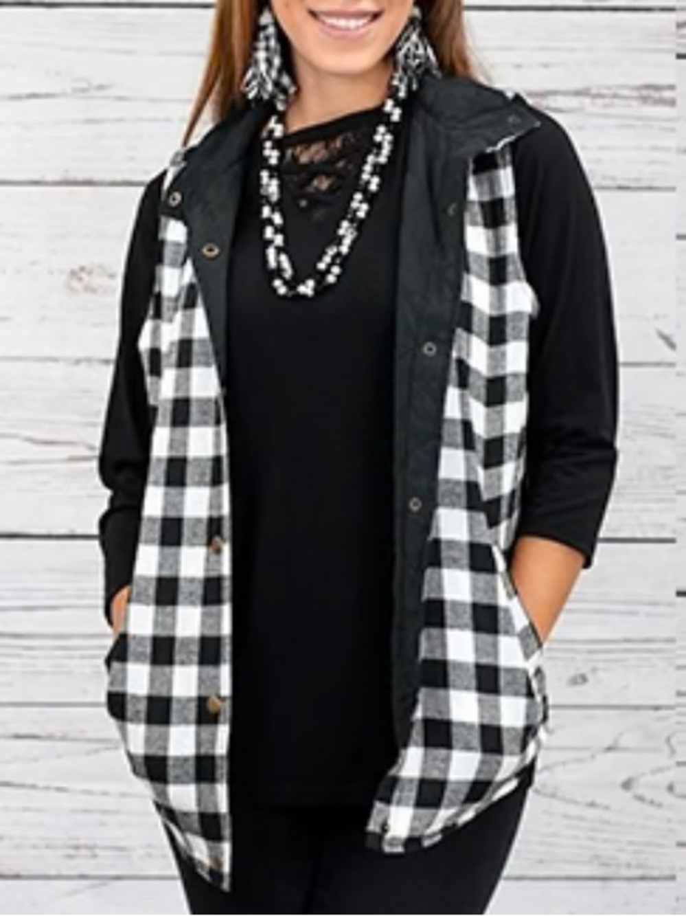 Black & White Buffalo Plaid Sleeveless Vest